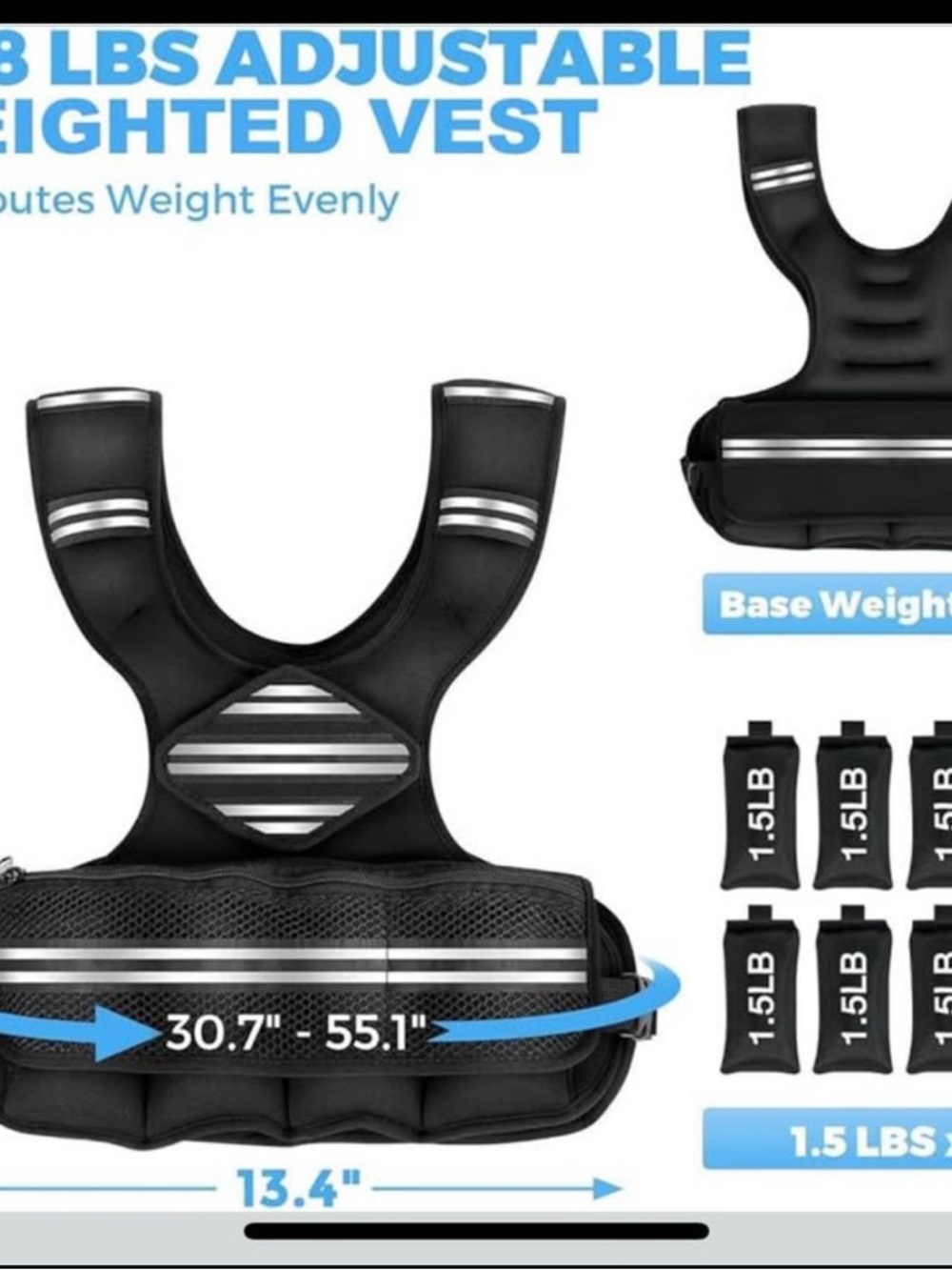 Adjustable Weighted Vest Women Men, 6-18 LBS Weighted Vest w Weights & Reflect
